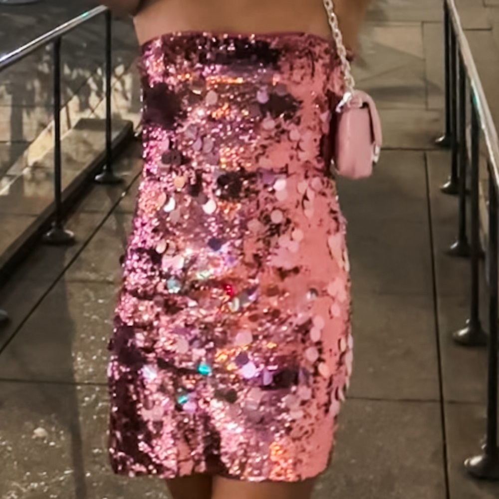 Danielle Guizio Pink Sequin Strapless Bodycon Mini
